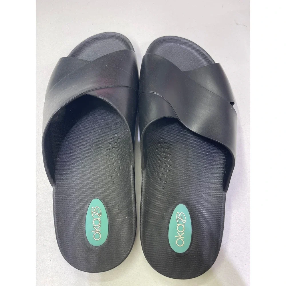 Oka-B Maxwell Black Cross Strap Slide Sandals Men 7-8 Womens 8.5-9.5 Made in USA